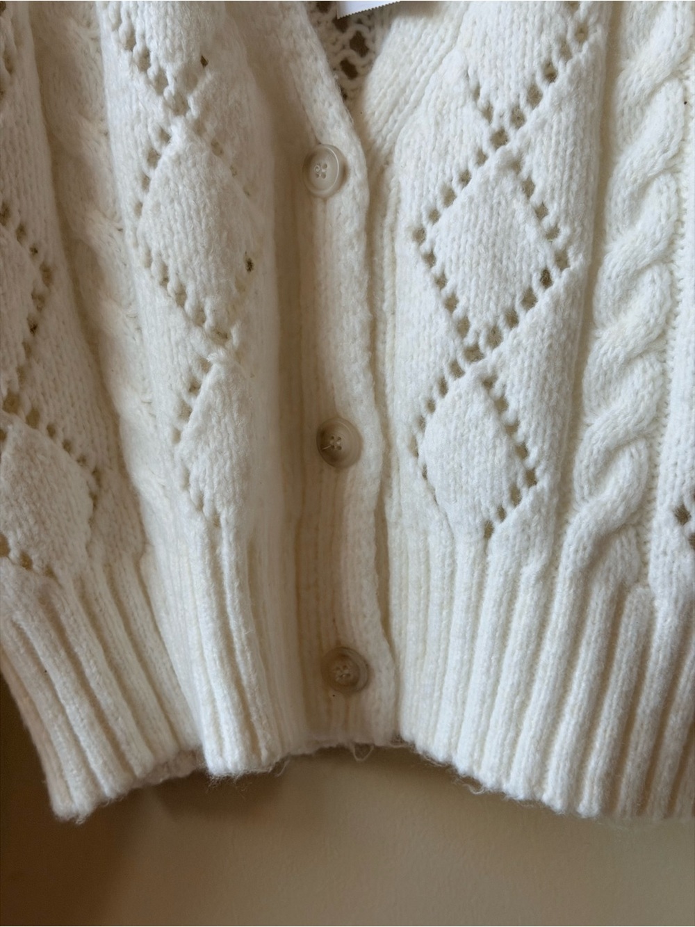 Hippie Rose Cream Open-Knit Button Front Cardigan - Picture 2 of 8